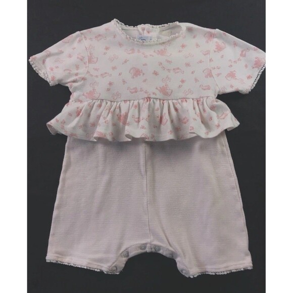 Vintage Petit Bateau Romper Duck Flowers Bodysuit Baby Girl 6 Months White Pink - Picture 1 of 13
